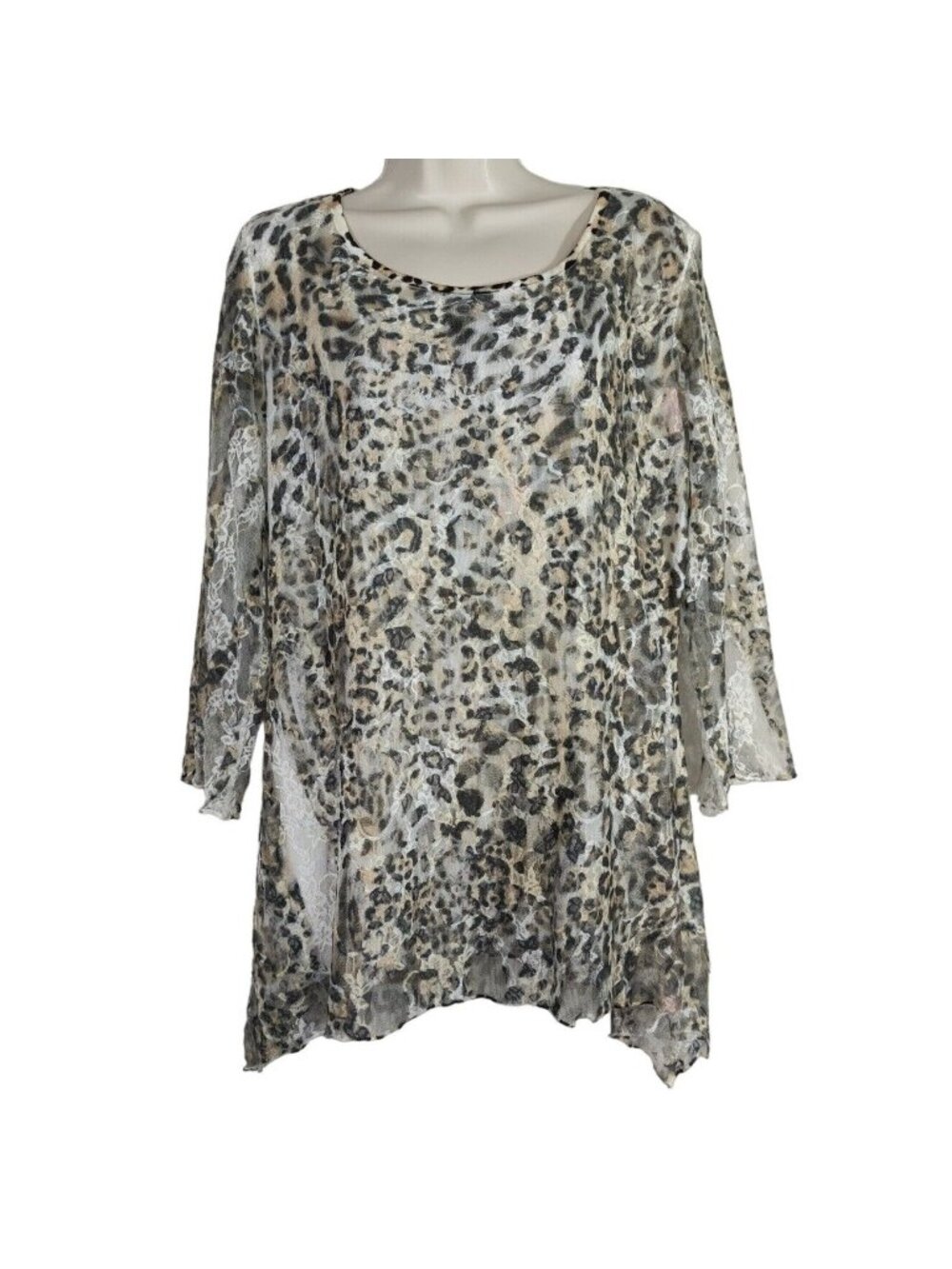 Brittany Black Tan Black Leopard Animal Print Top Women Size XL Long Sleeve FLAW